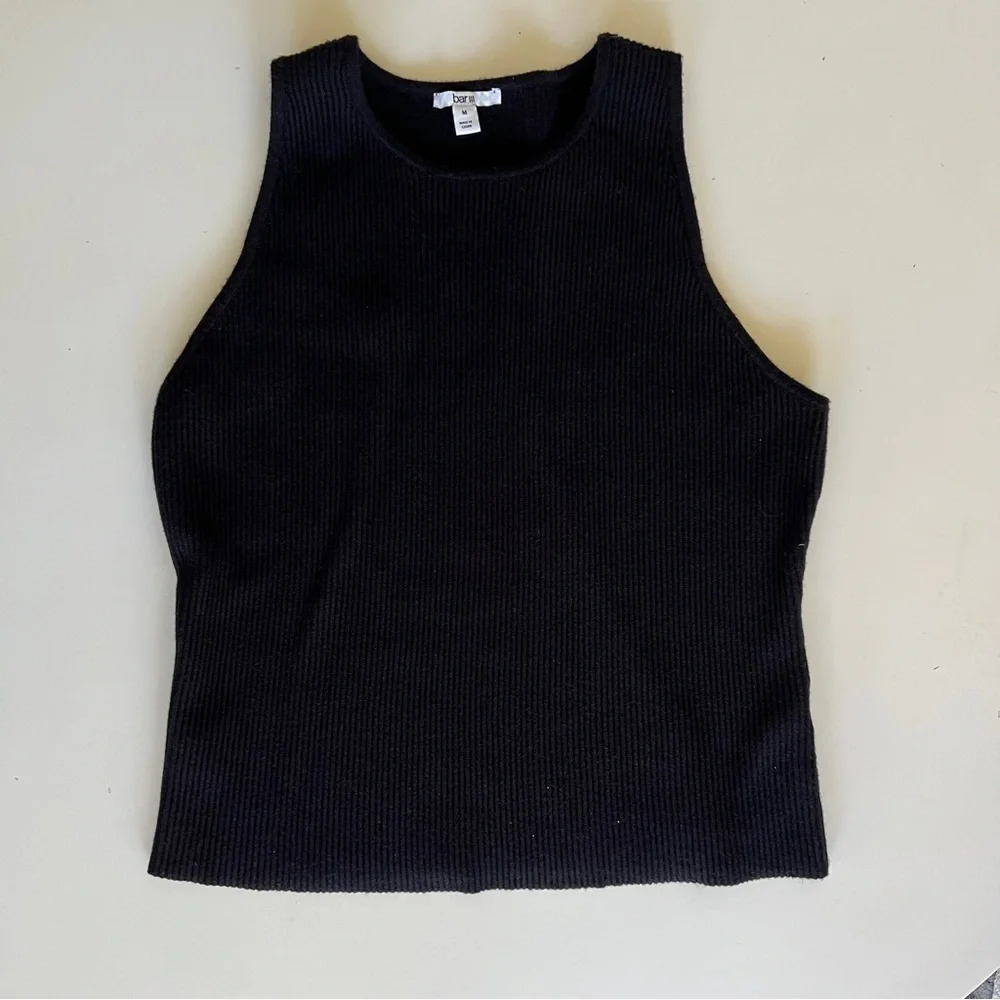 bar III Black Ribbed Racerback Tank Top Size Medium Casual Top Basic Tank - Picture 2 of 8